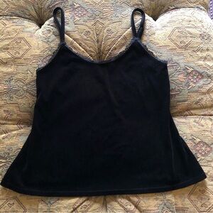 Ultra Flirt Black Velvet Tank Size Small Lace Trim Adjustible Spaghetti Straps